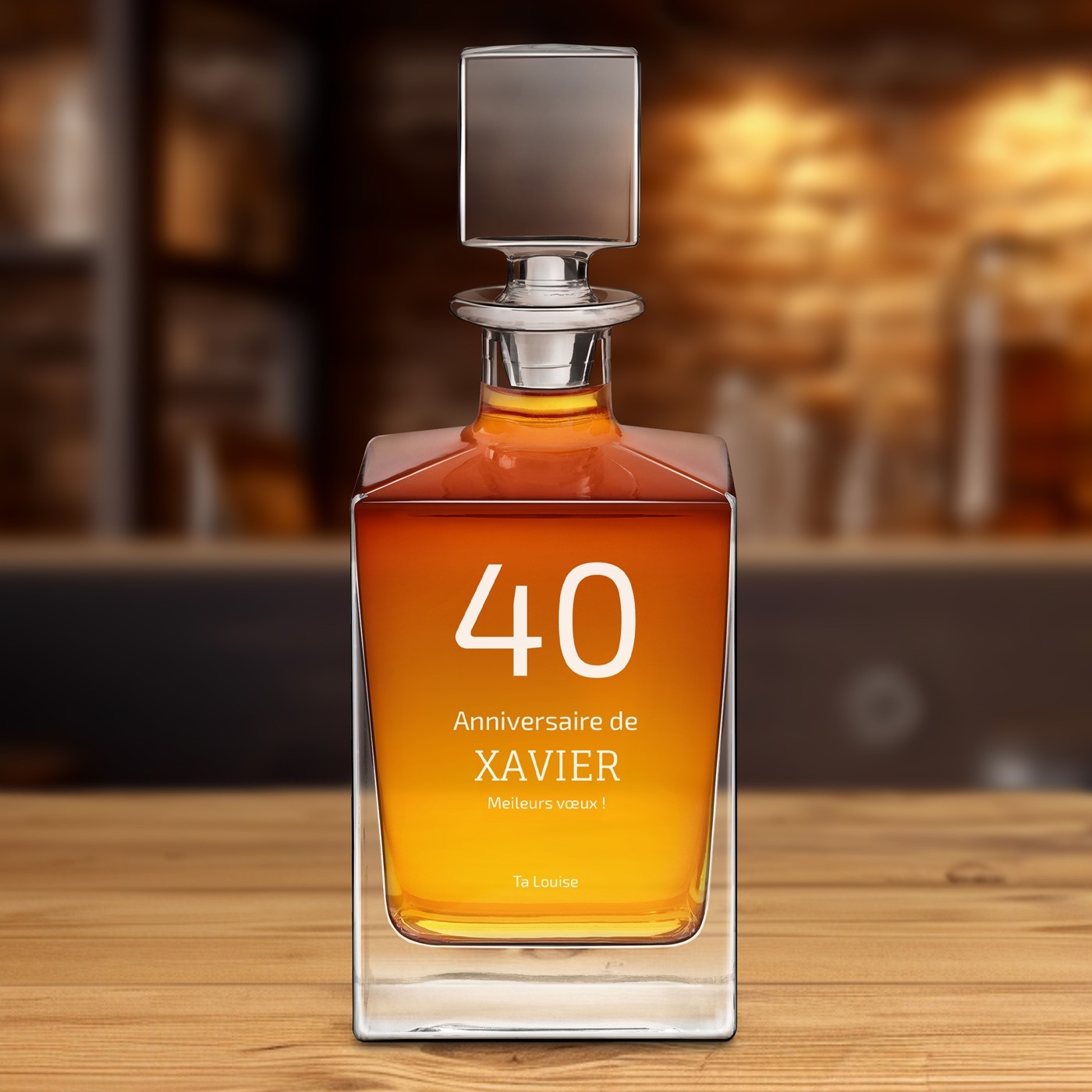 Decantador de whisky Murrano Cubo con grabado láser para el 40º aniversario