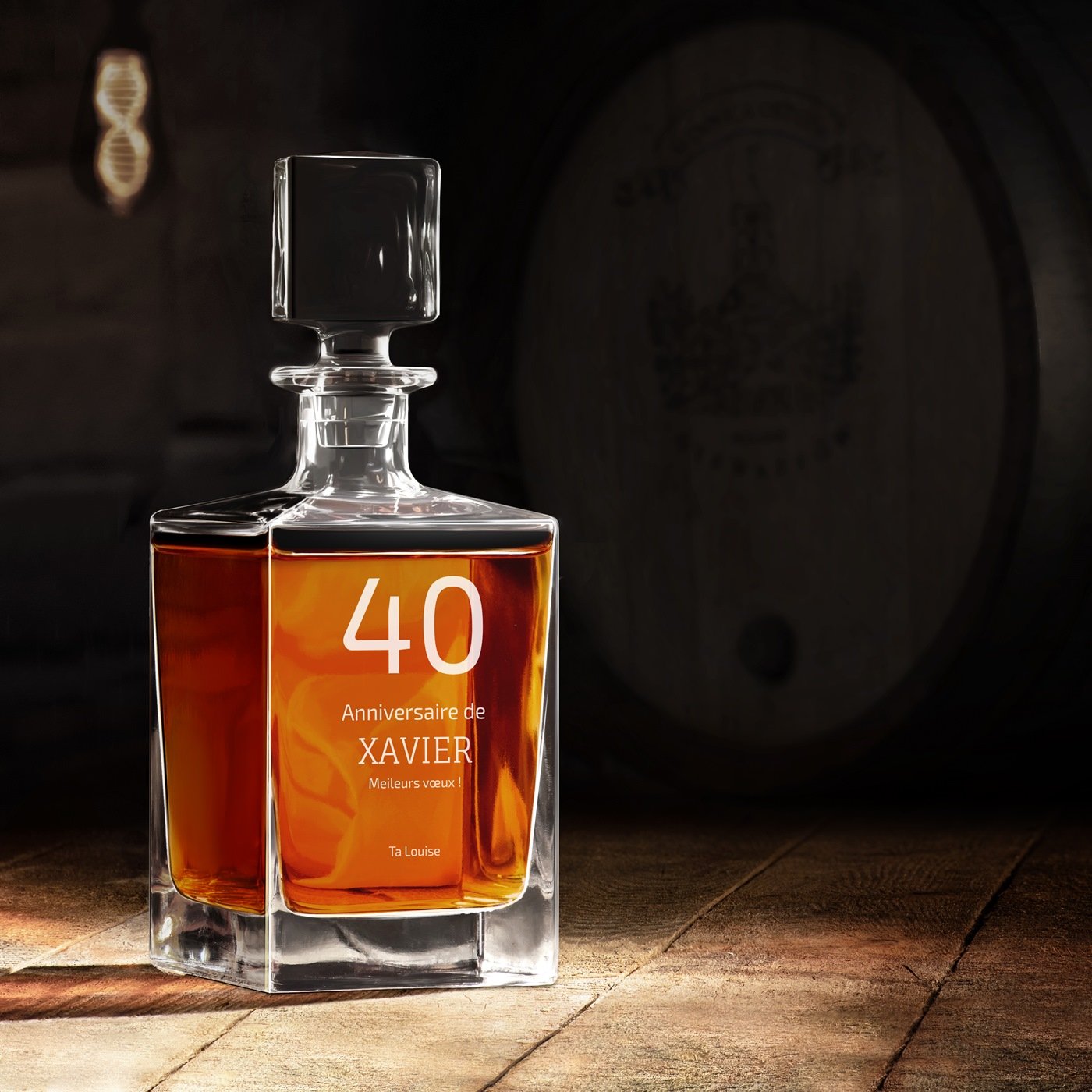Decantador de whisky Murrano Cubo con grabado láser para el 40º aniversario
