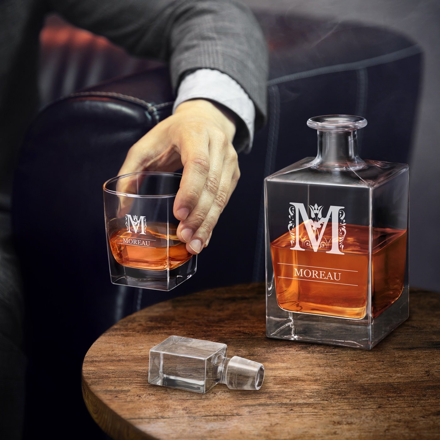 Murrano Cube Whisky Decanter with Personalization