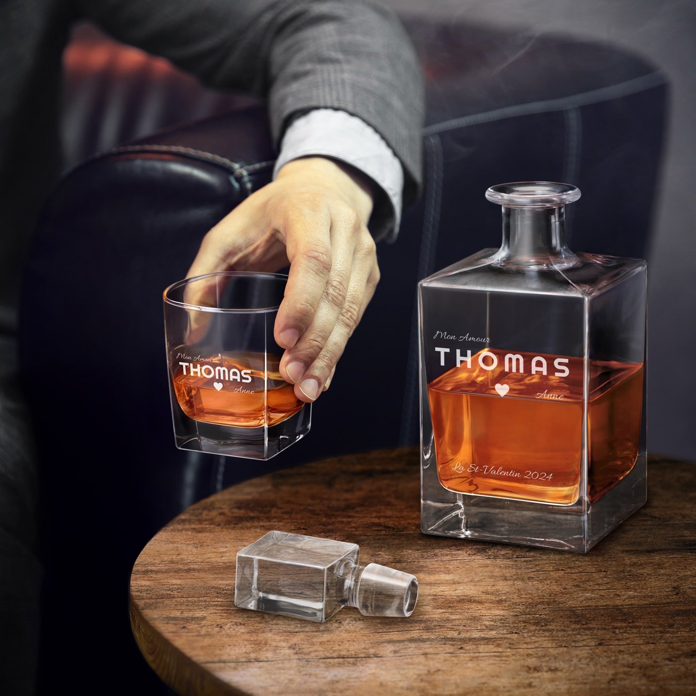 Murrano Cube Whisky Decanter with Valentine's Gravure