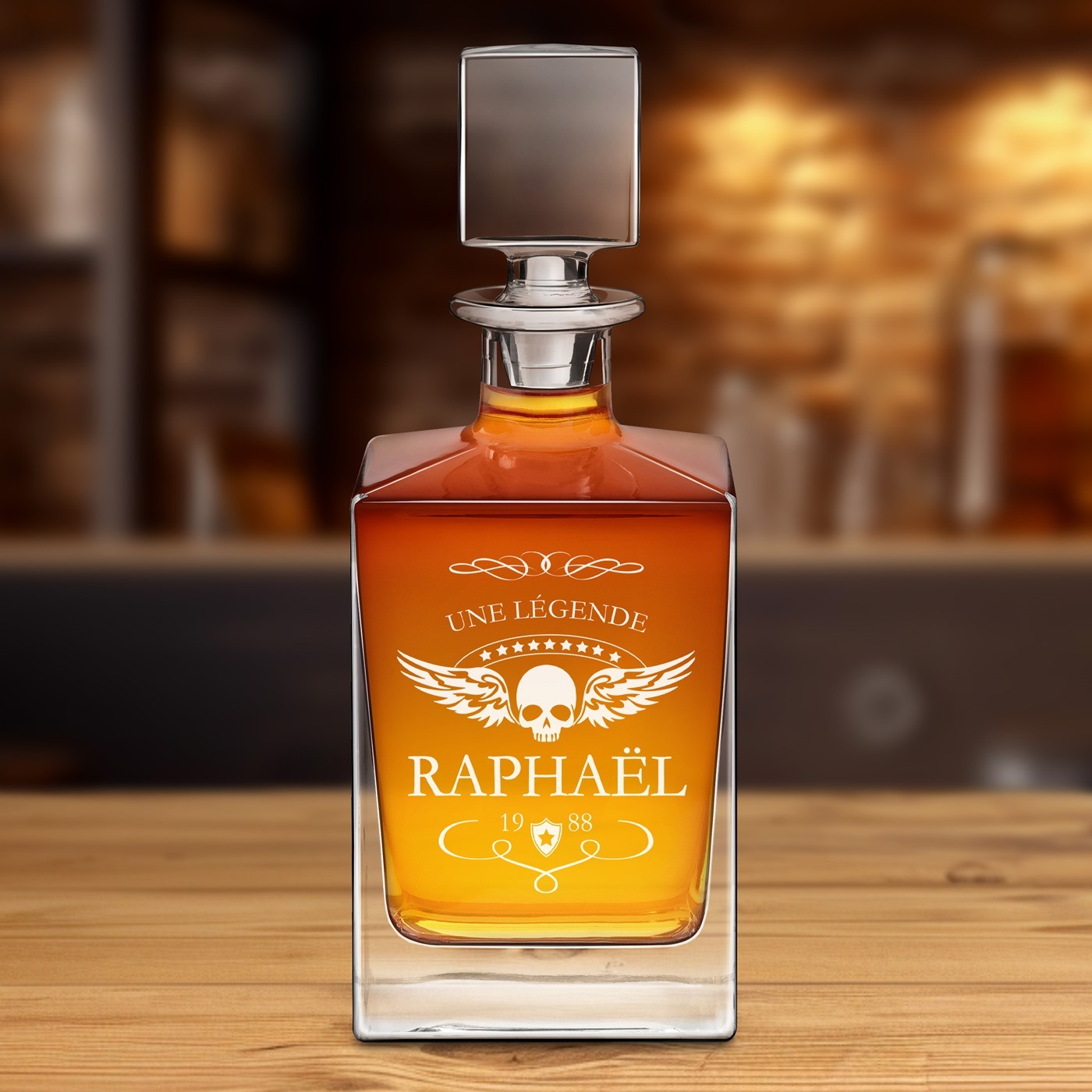 Decantador de whisky Murrano Cubo con grabado personalizado para aniversario