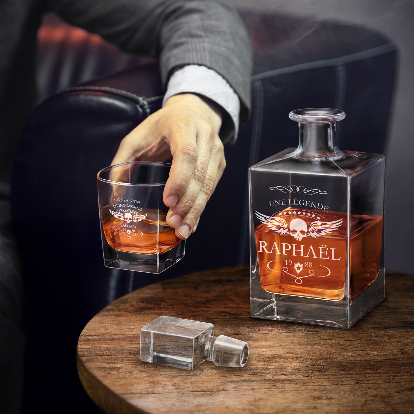 Murrano Cube Whisky Decanter with Engraved Personalization for Anniversary