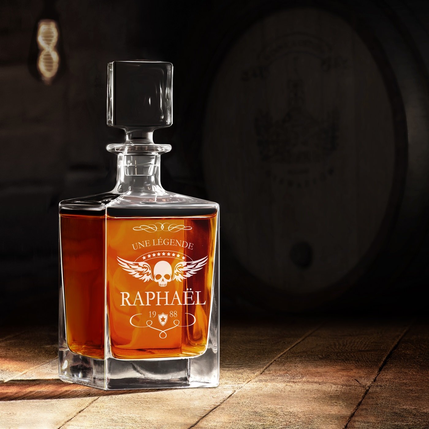 Murrano Cube Whisky Decanter with Engraved Personalization for Anniversary