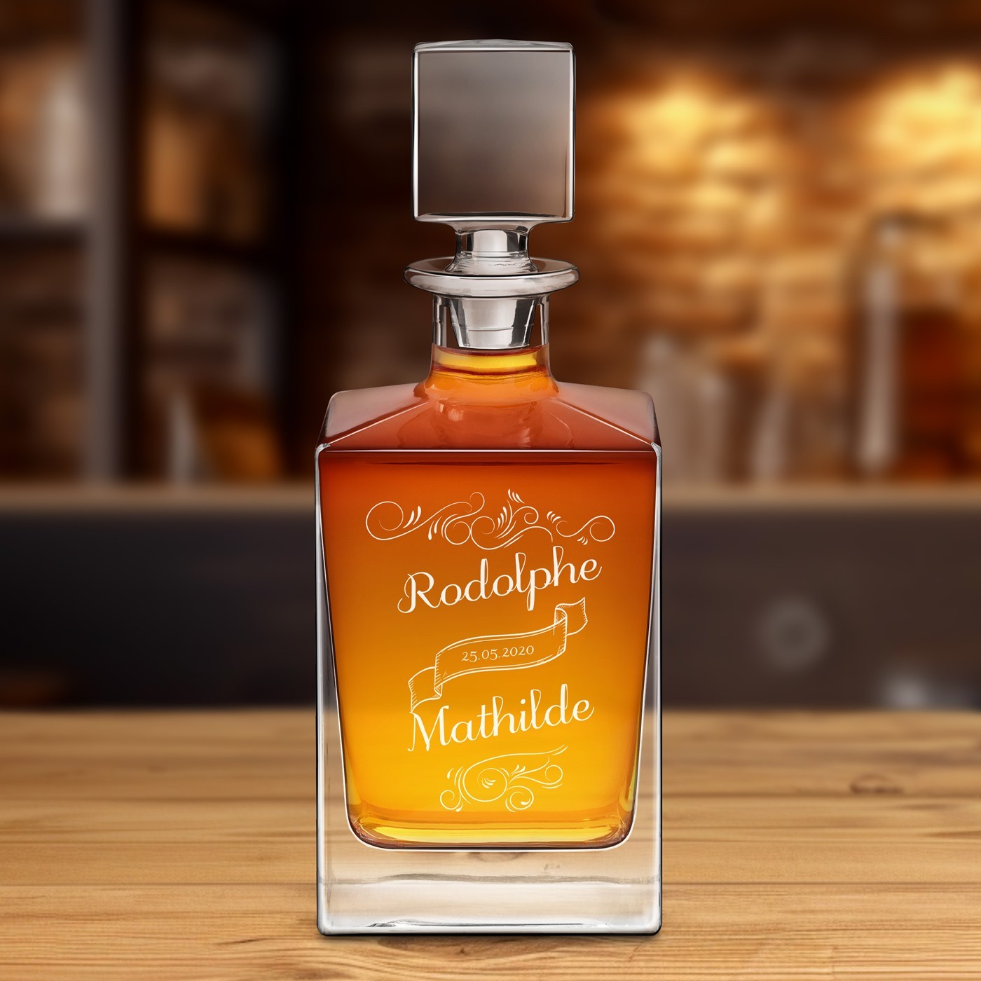 Decantador de whisky personalizado Murrano para una pareja