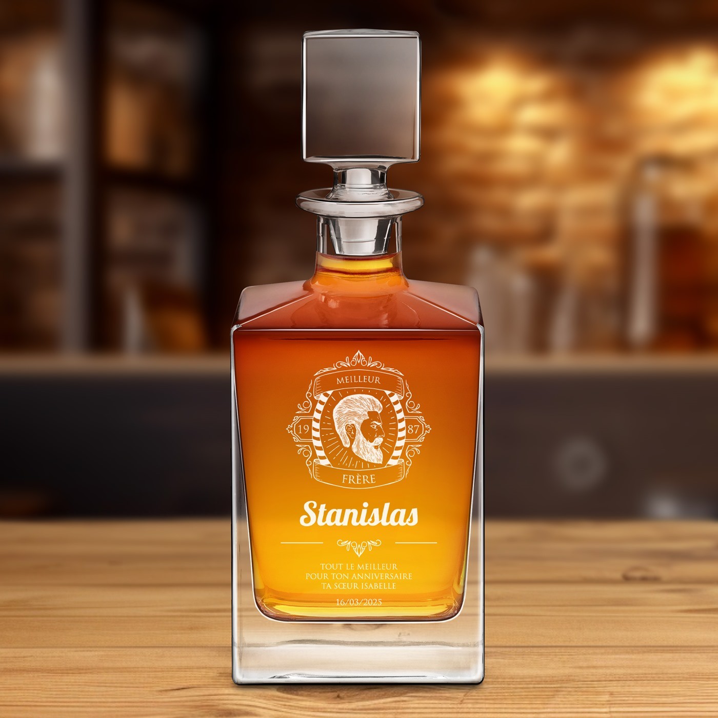 Decantador de whisky Murrano Cubo con grabado para hermano