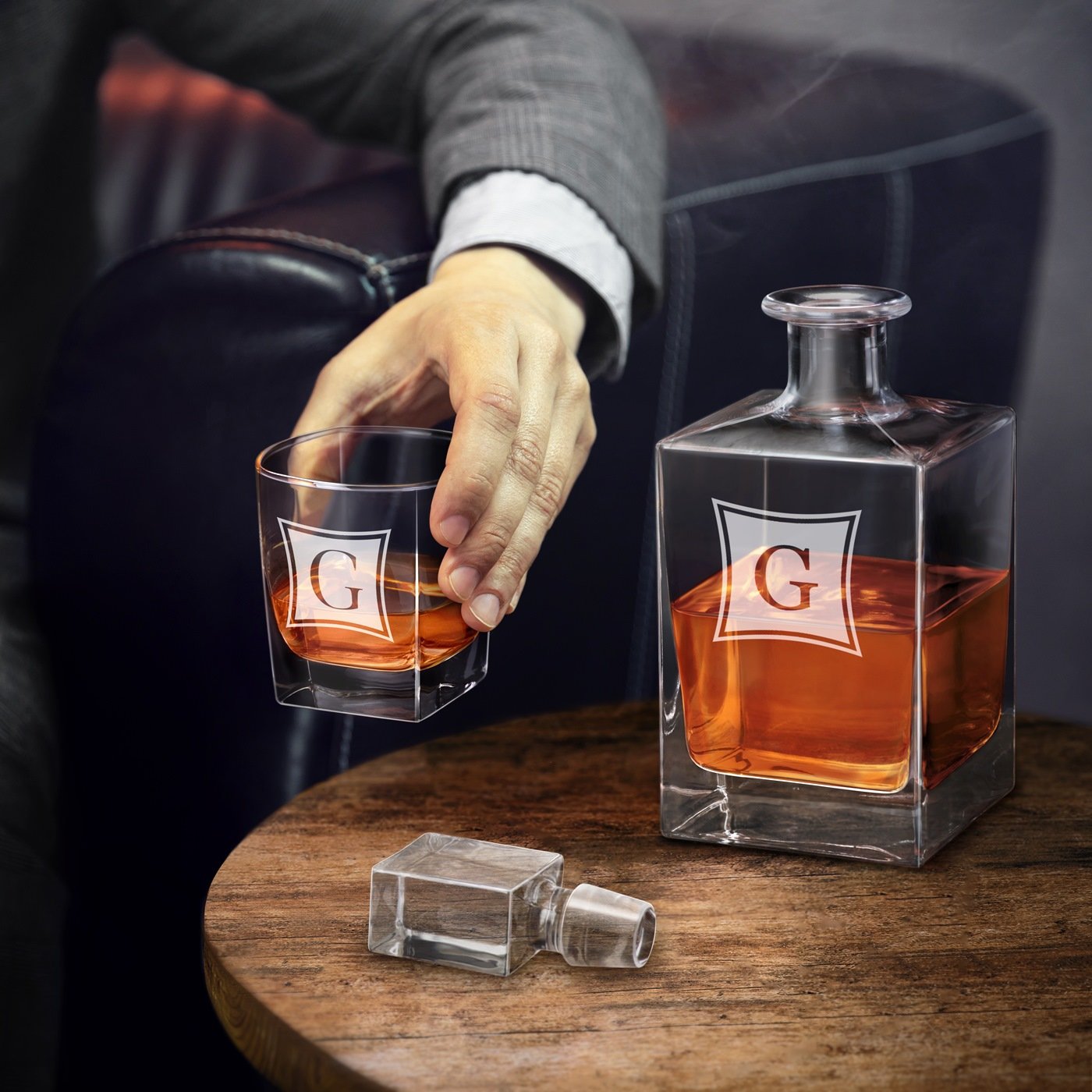 Decantador de whisky personalizado Murrano con iniciales grabadas