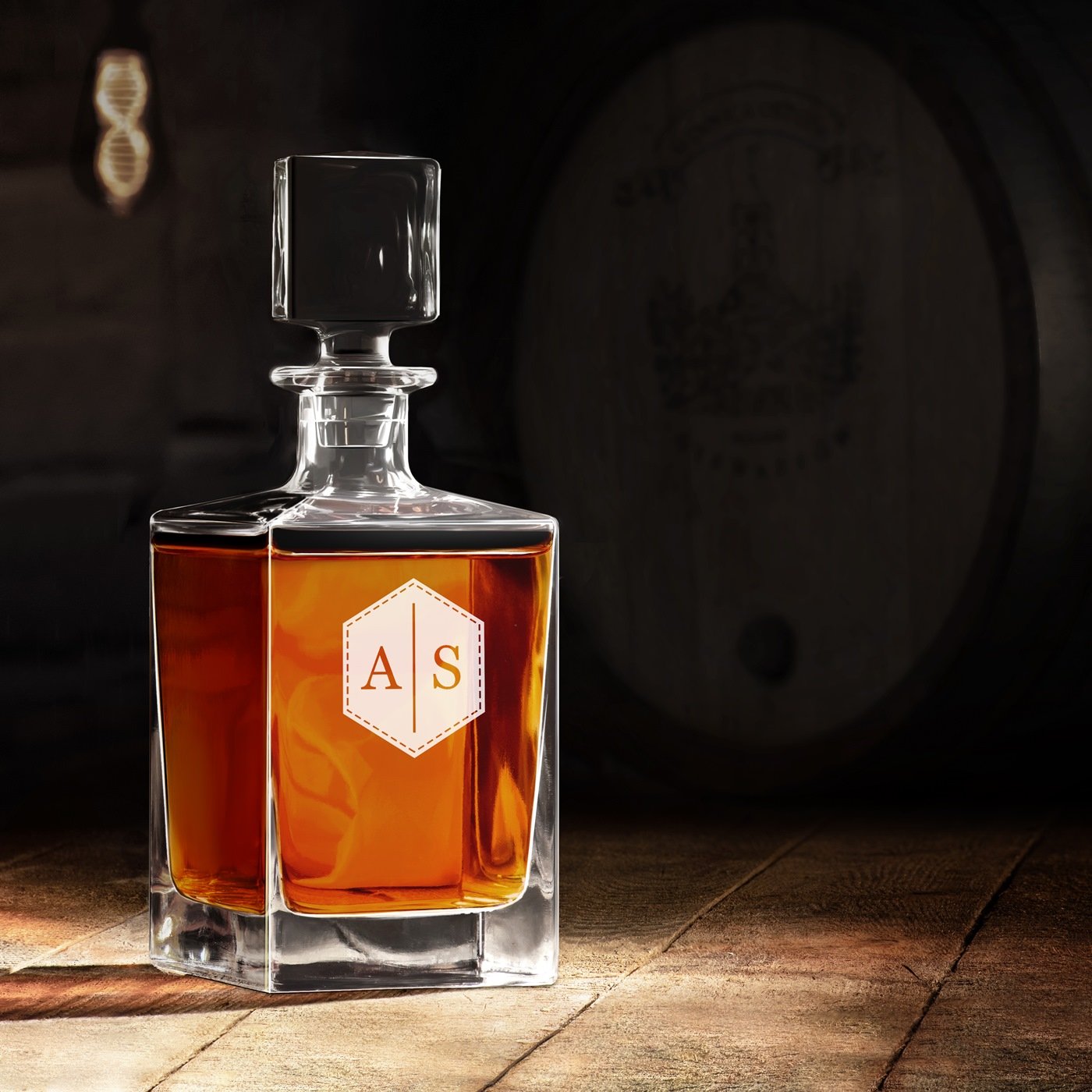 Murrano Cube Whisky Carafe with Engraved Initiales