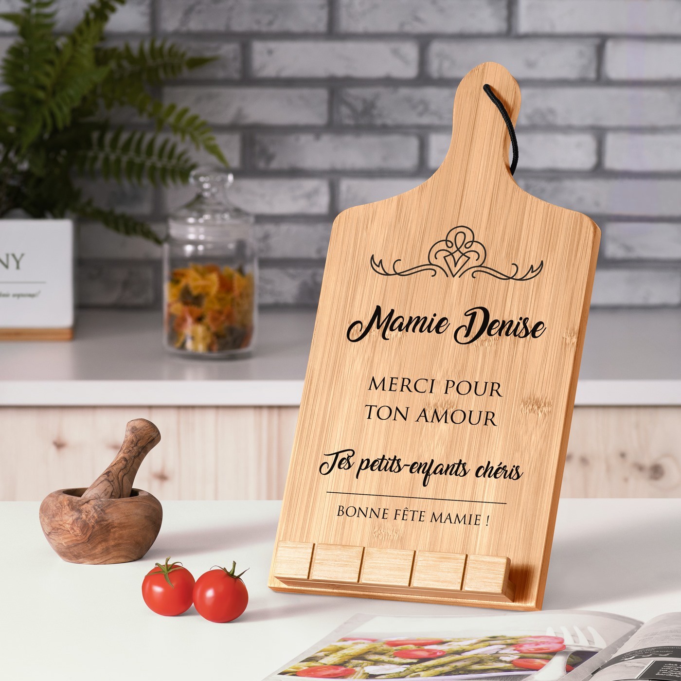 Soporte para libros personalizado en forma de tabla de cortar para el Día de las Abuelas - Murrano