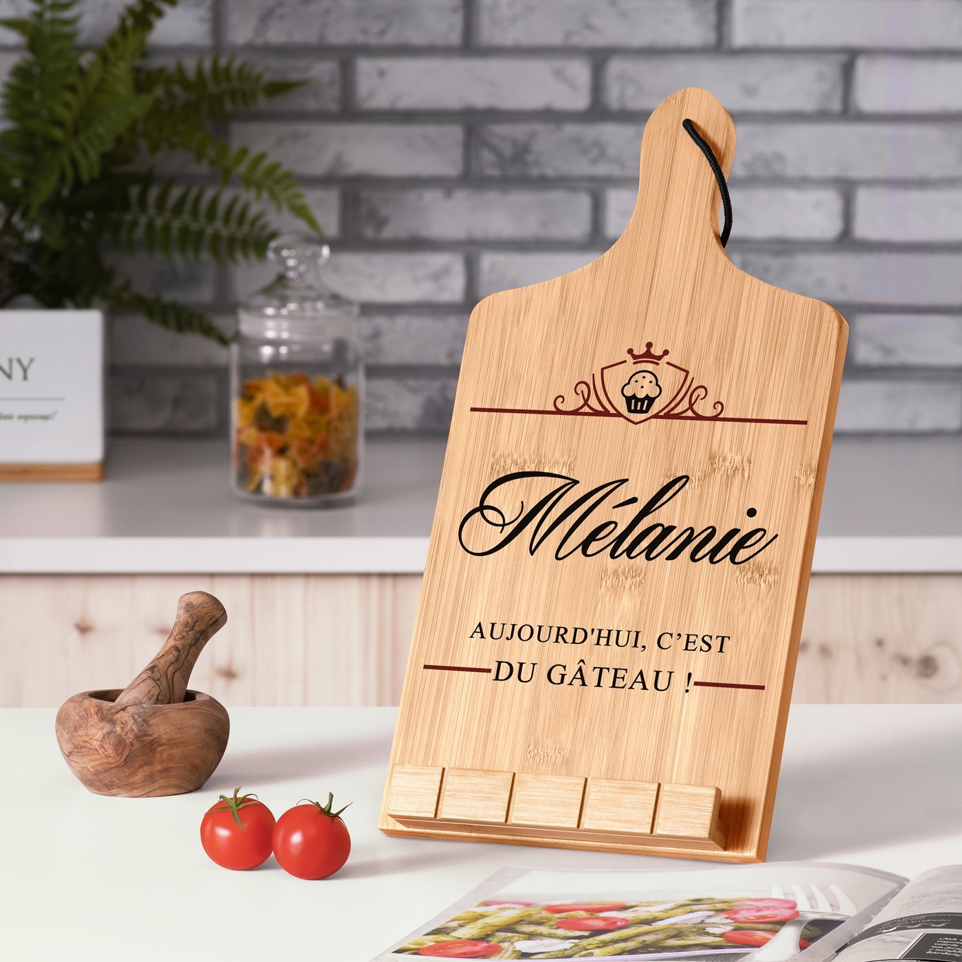 Soporte de libro personalizado Murrano en forma de tabla de cortar