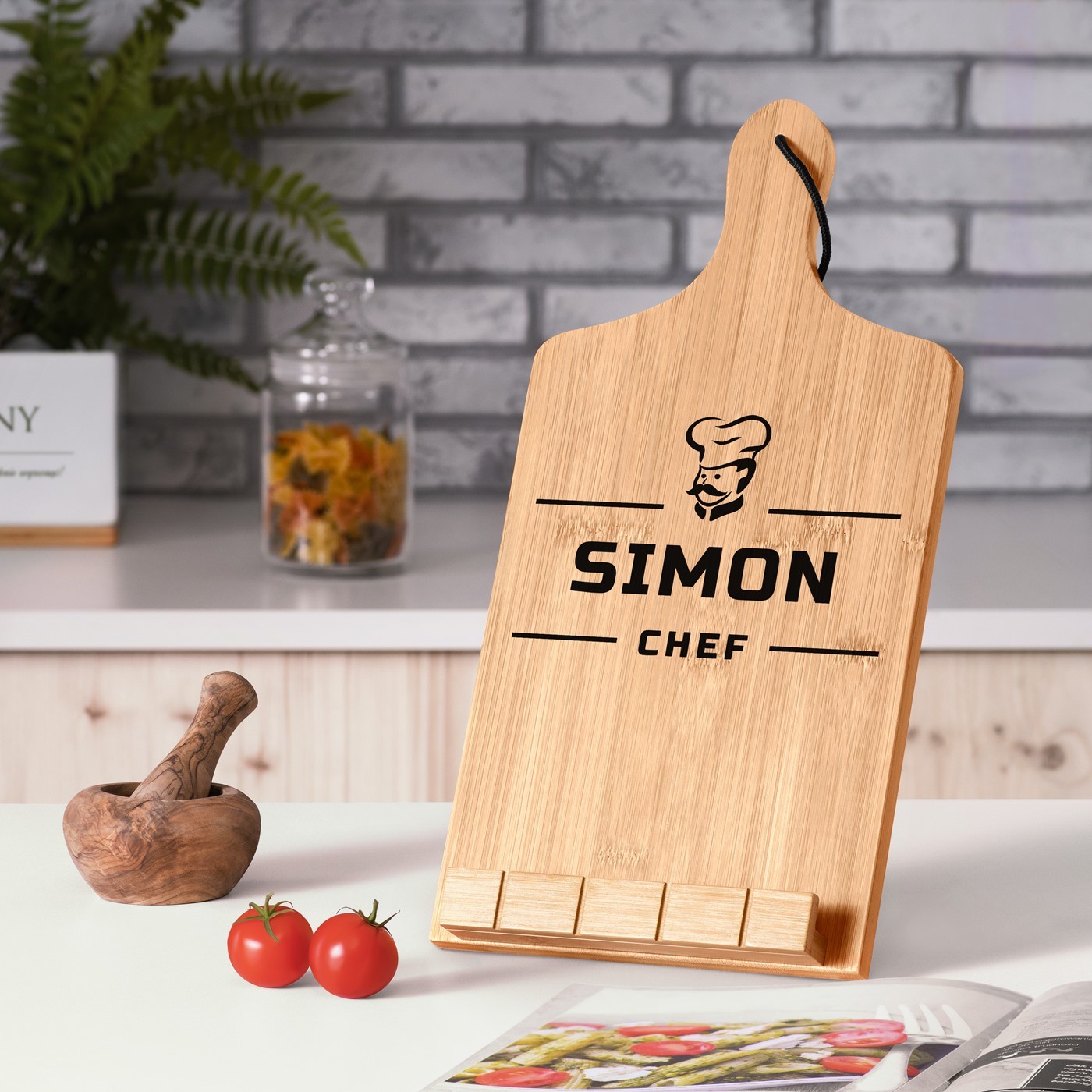 Soporte de libro personalizado en forma de tabla de cortar - Regalo de cumpleaños para chef