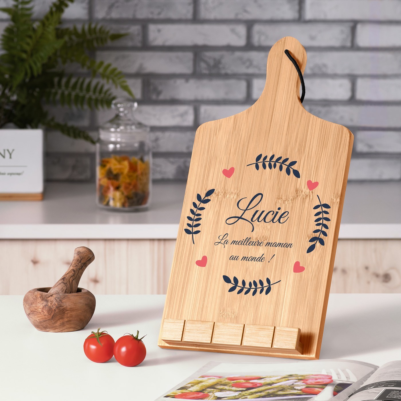 Soporte de libro en forma de tabla de cortar Murrano - Regalo personalizado para mamá