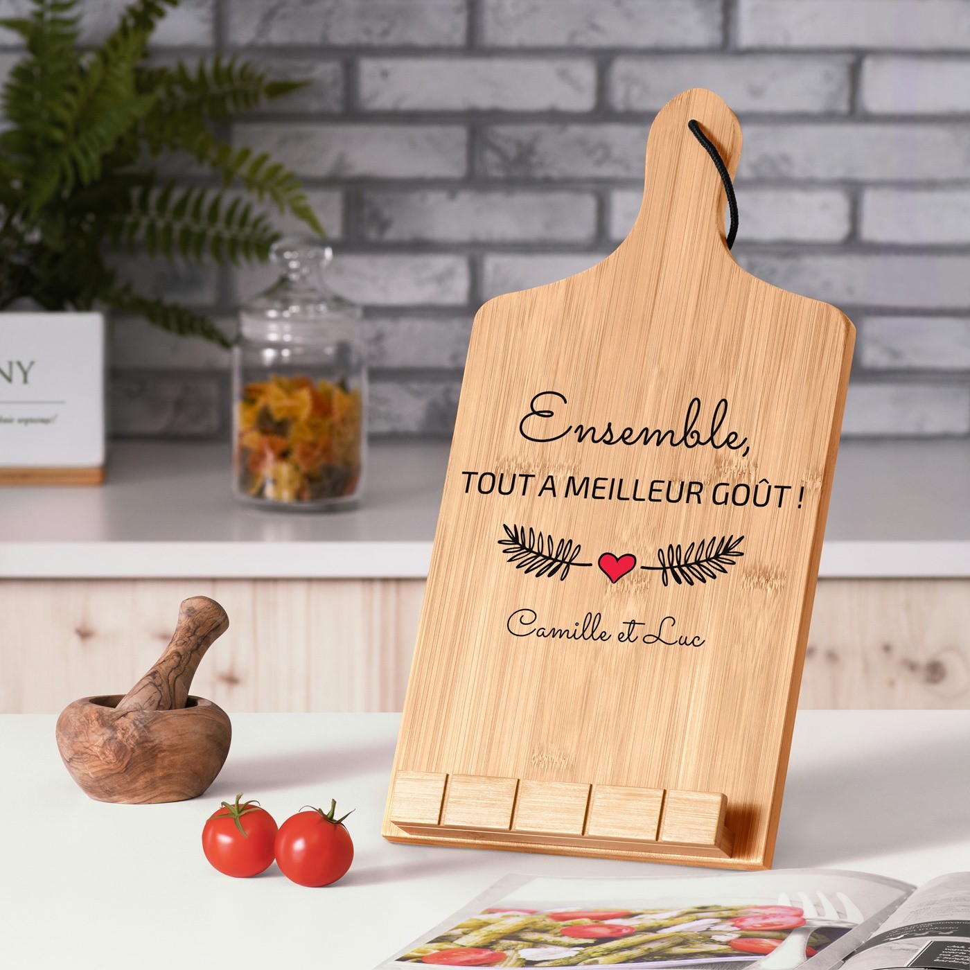 Soporte de libro personalizado en forma de tabla de cortar para él y ella por aniversario de boda - Murrano