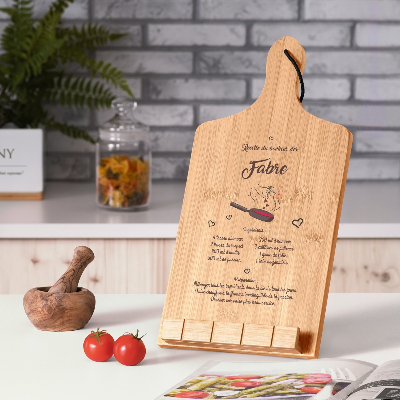 Soporte de libro en forma de tabla de cortar Murrano - Personalizado para una pareja para su aniversario de boda