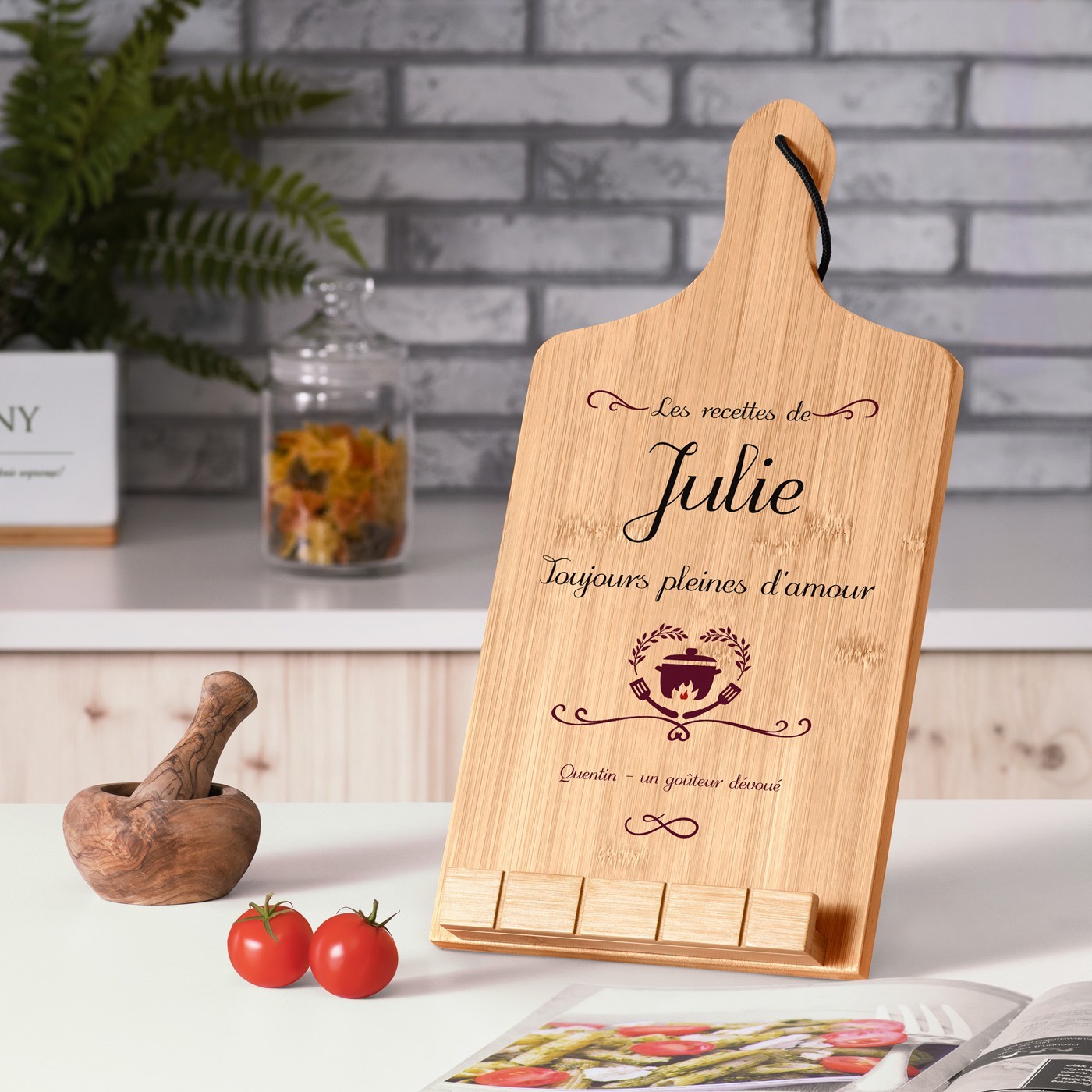 Soporte de libro personalizado en forma de tabla de cortar para esposa en el Día de San Valentín - Murrano