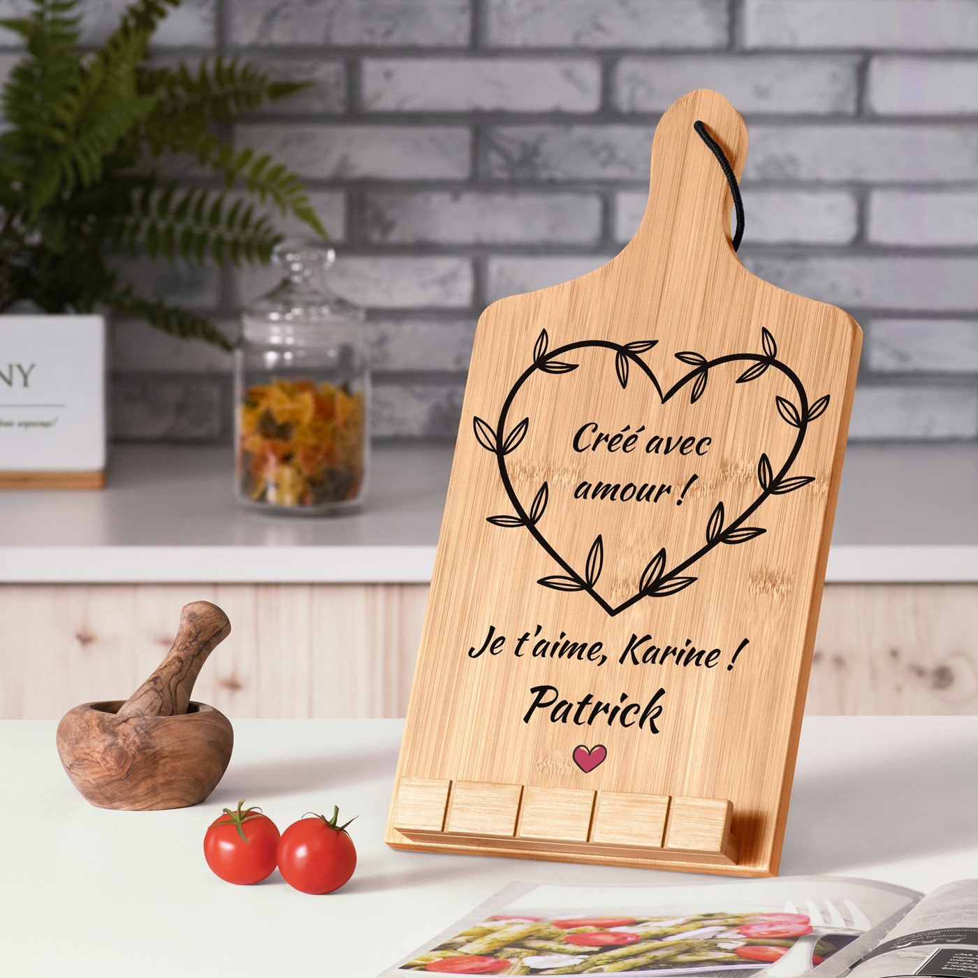 Soporte para libros en forma de tabla de cortar de bambú Murrano