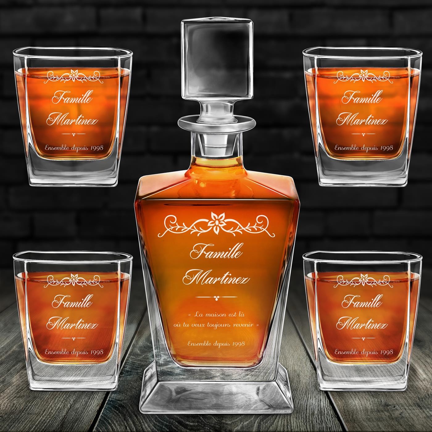 Estuche de decantador y vasos de whisky Murrano Pirámide para pareja