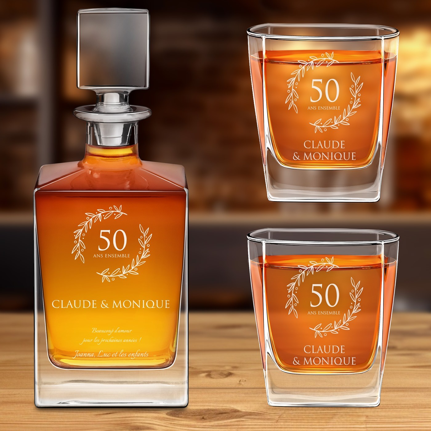 Set de decantador de whisky y vasos para el 50º aniversario de boda de Murrano