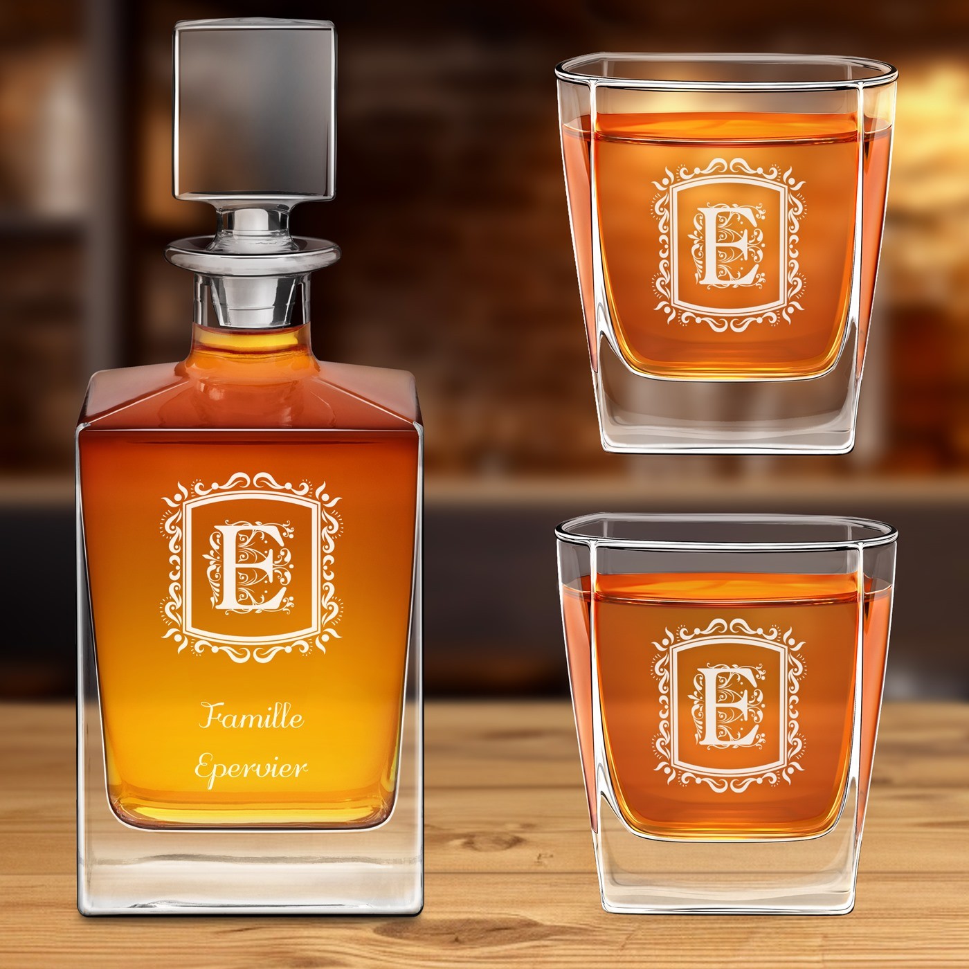Set de decantador de whisky Murrano personalizado con vasos para parejas