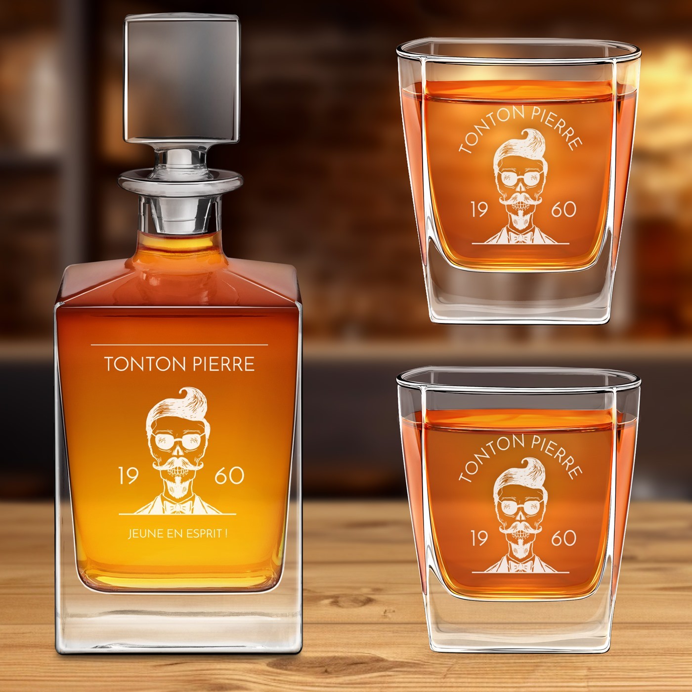 Set de cáfara de whisky Murrano con 2 vasos y grabado láser