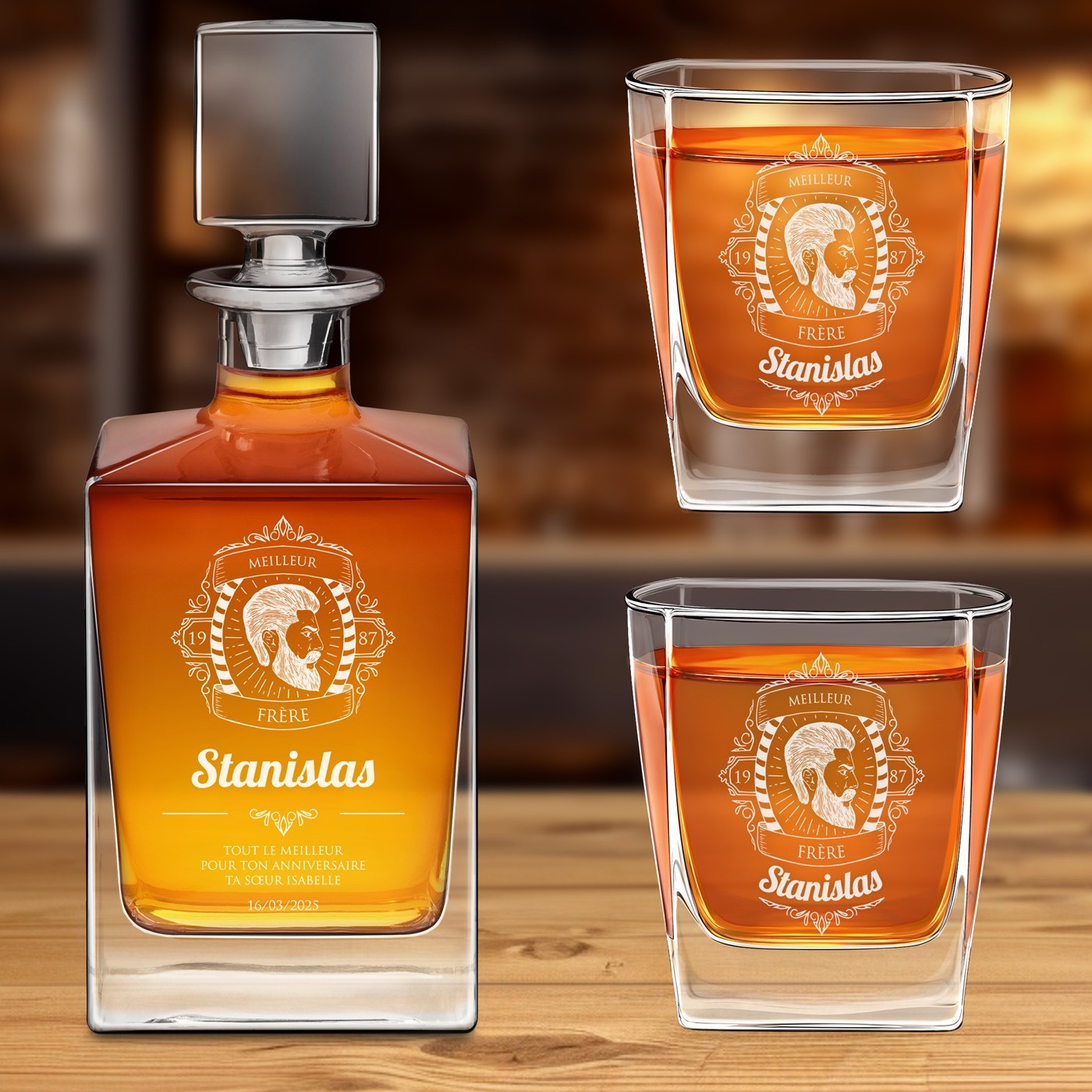 Set de decantador de whisky Murrano con vasos personalizados