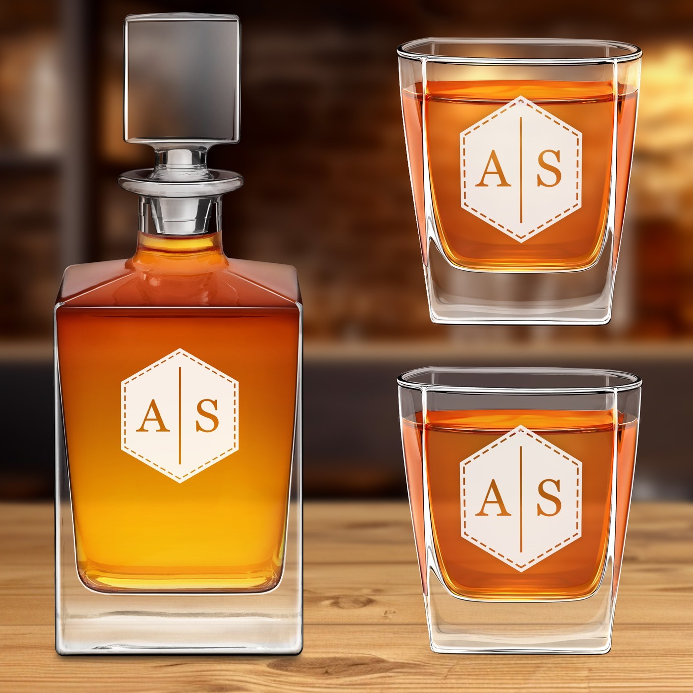 Set de decantador de whisky Murrano con 2 vasos y iniciales grabadas