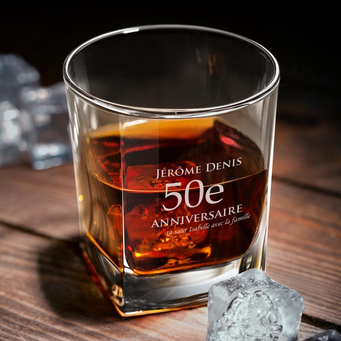 Set de decantador y vasos de whisky Murrano con grabado láser para aniversario 50º