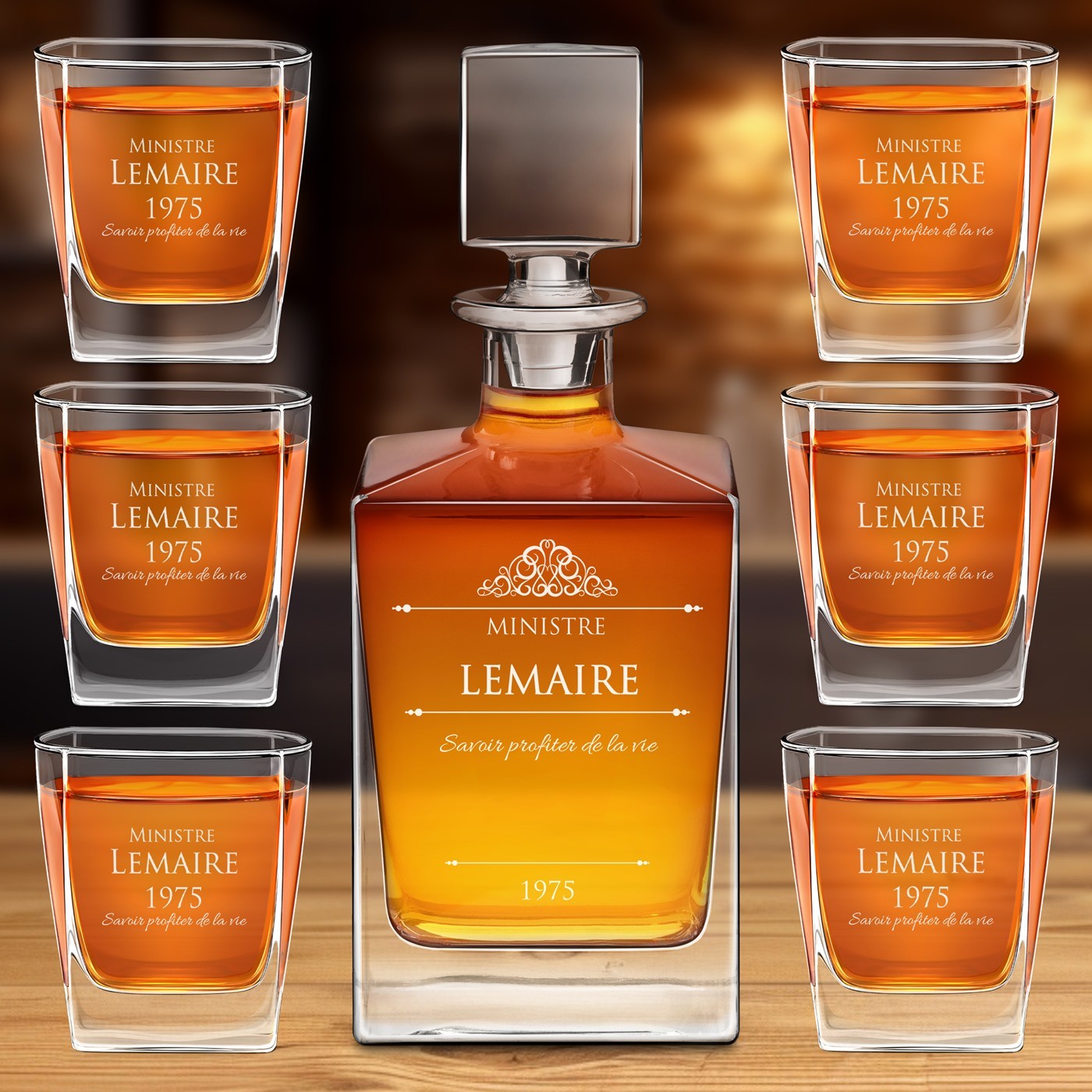Set de vasos de whisky Murrano con grabado personalizado