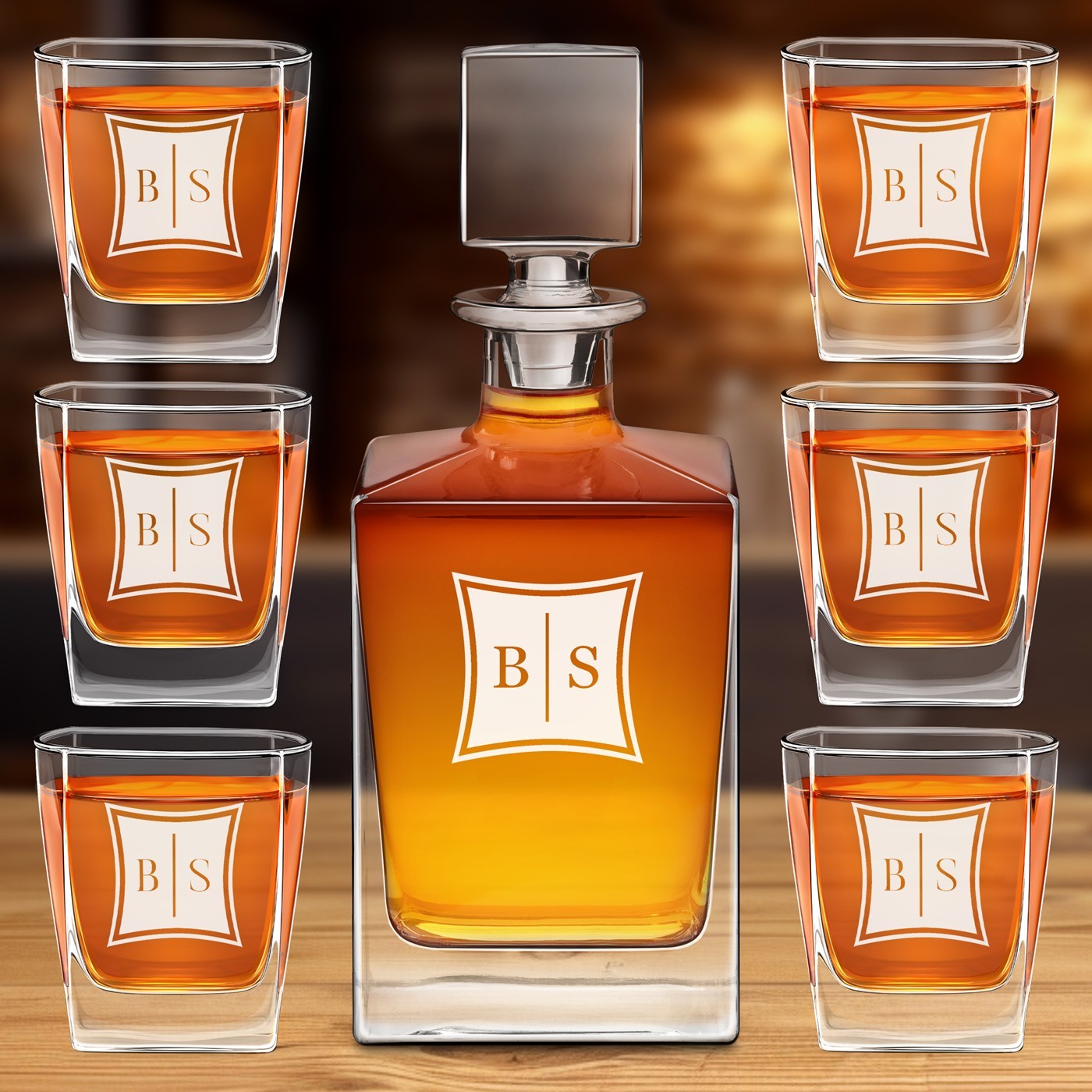 Set de whisky Murrano y 6 vasos con grabado láser para aniversario de boda