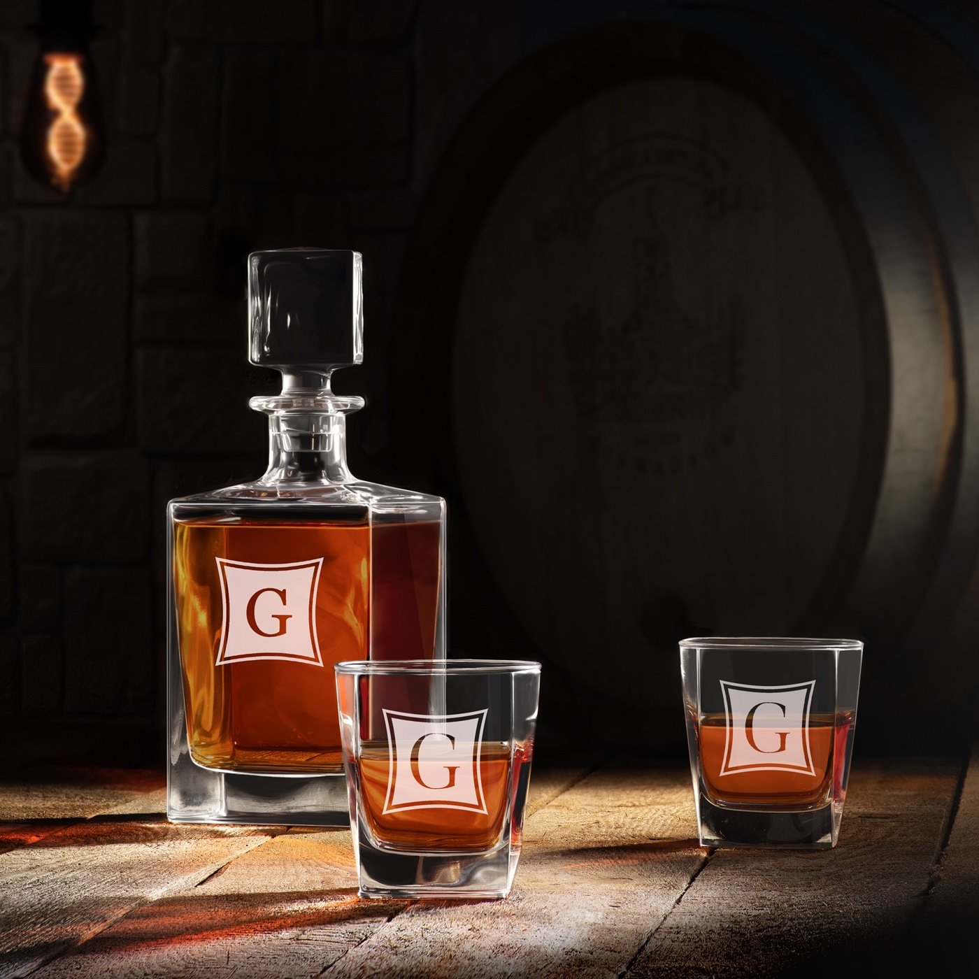 Set de decantador de whisky Murrano con 6 vasos y grabado