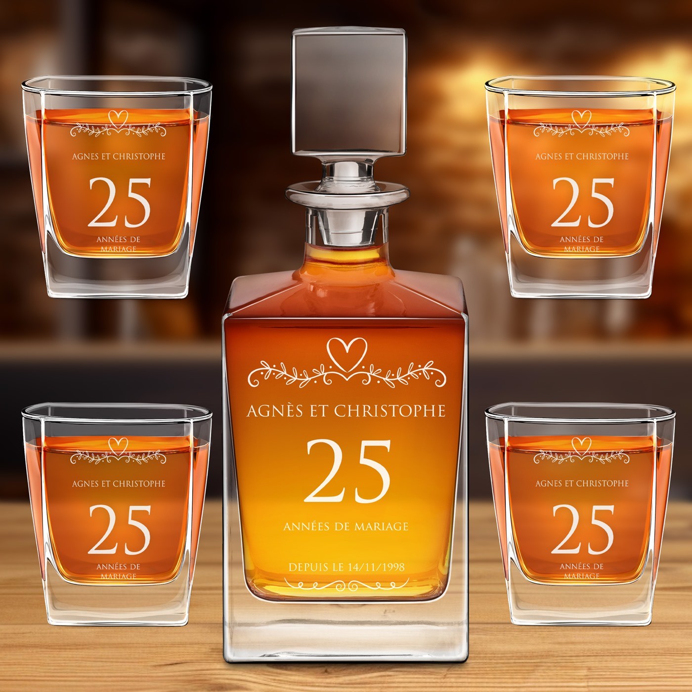 Set de decantador y vasos de whisky Murrano para pareja - 30º aniversario de boda