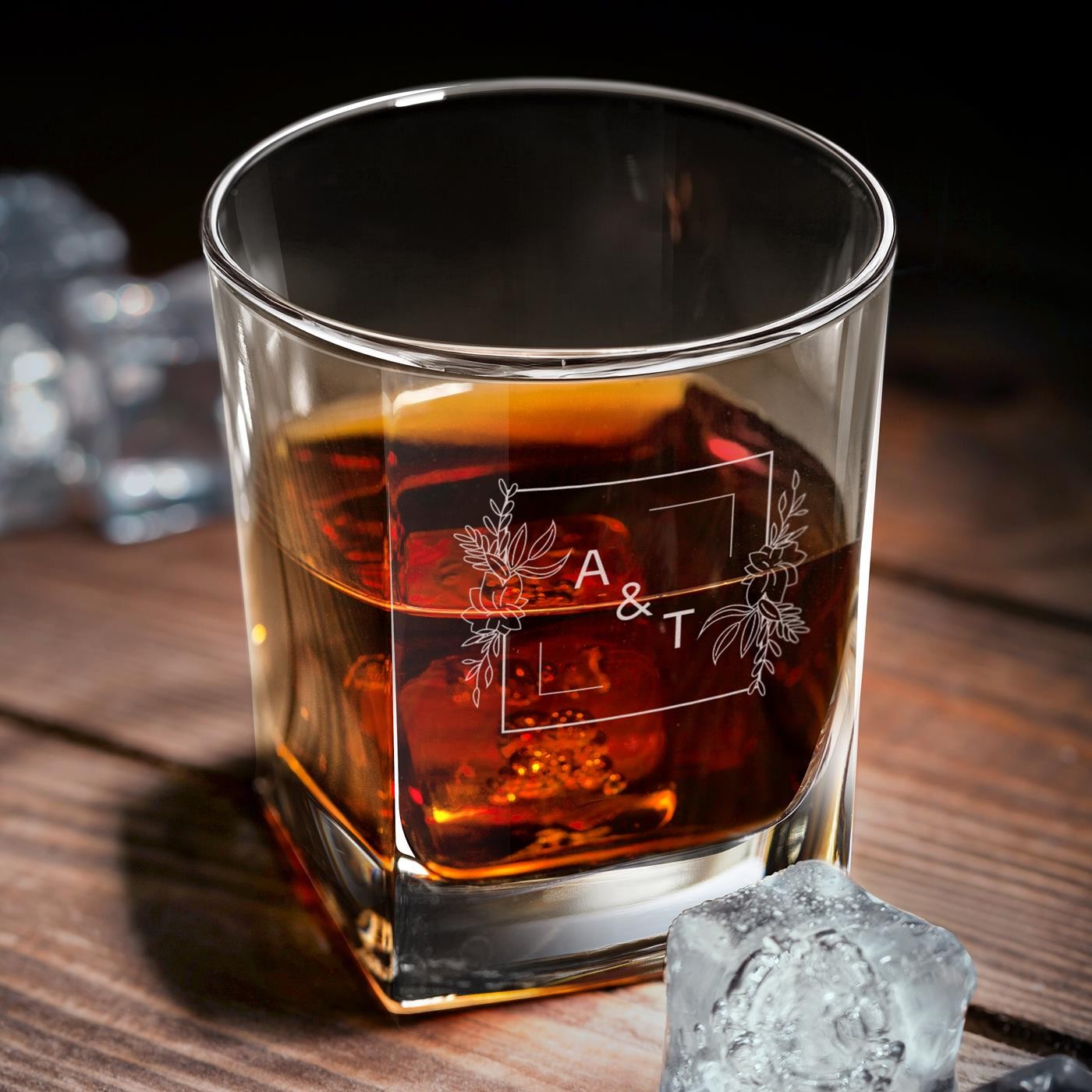 Carafe Cube Murrano et 4 Verres Gravés pour un Couple