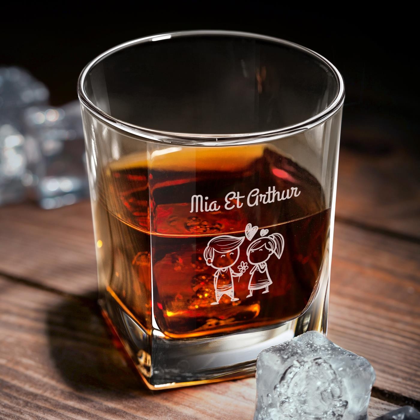 Murrano Cube Decanter and 4 Whisky Glasses with Laser Engraving