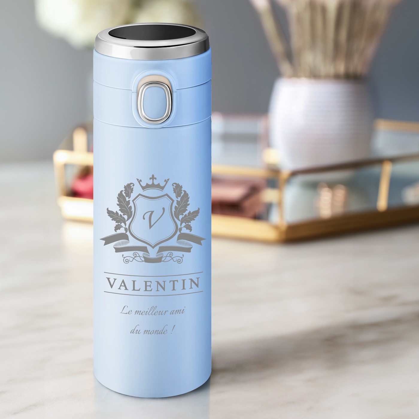 Taza térmica personalizada Murrano con pantalla LED - Azul