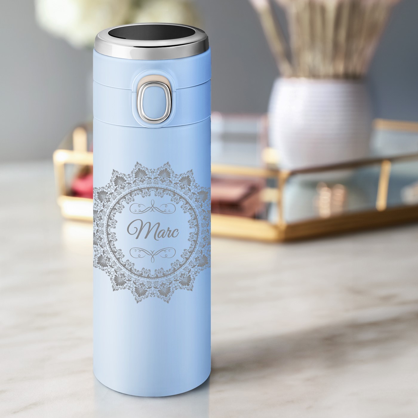 Taza térmica personalizada con pantalla LED azul de Murrano