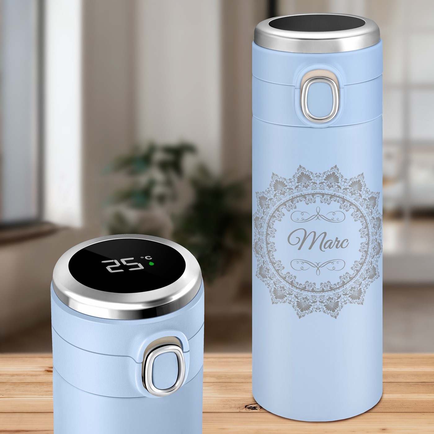 Taza térmica personalizada con pantalla LED azul de Murrano