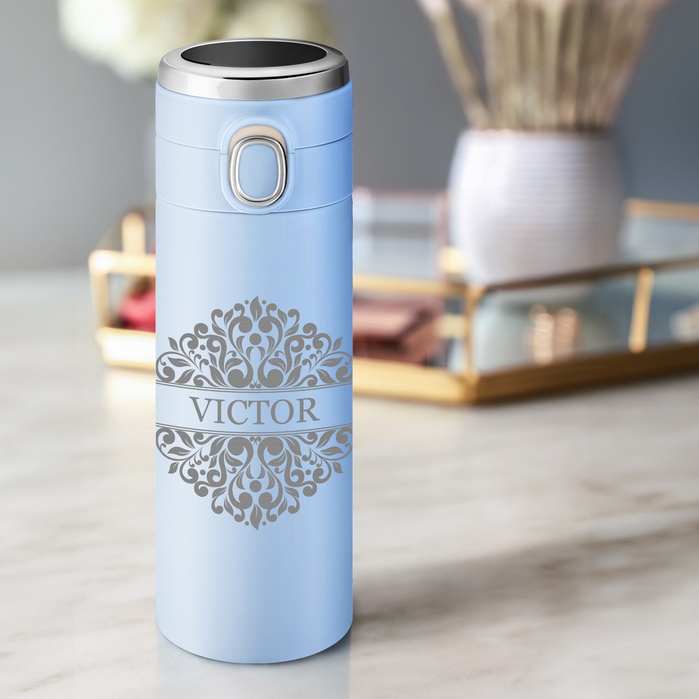 Mug térmico azul Murrano con pantalla LED para hombres - Día de San Valentín