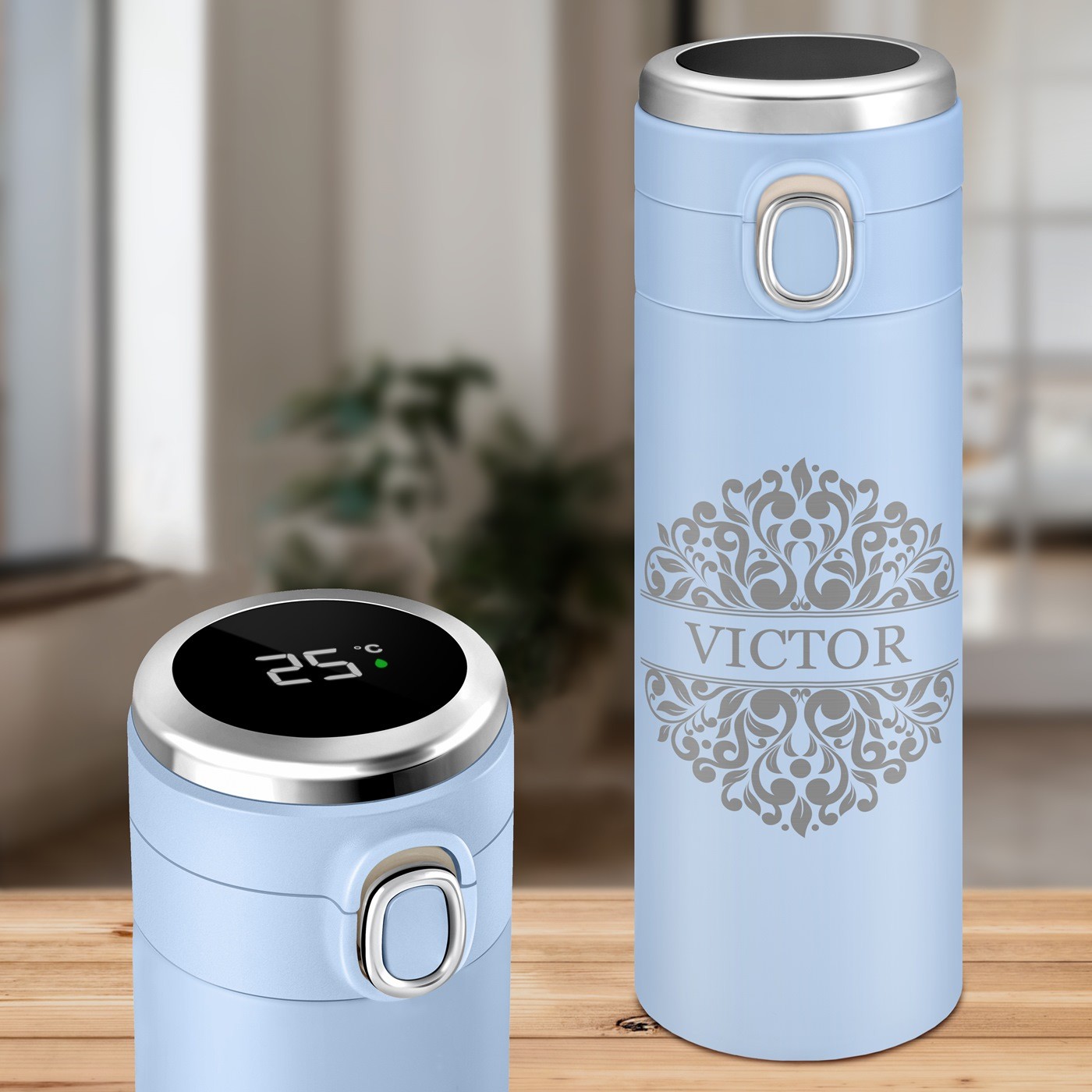 Mug térmico azul Murrano con pantalla LED para hombres - Día de San Valentín