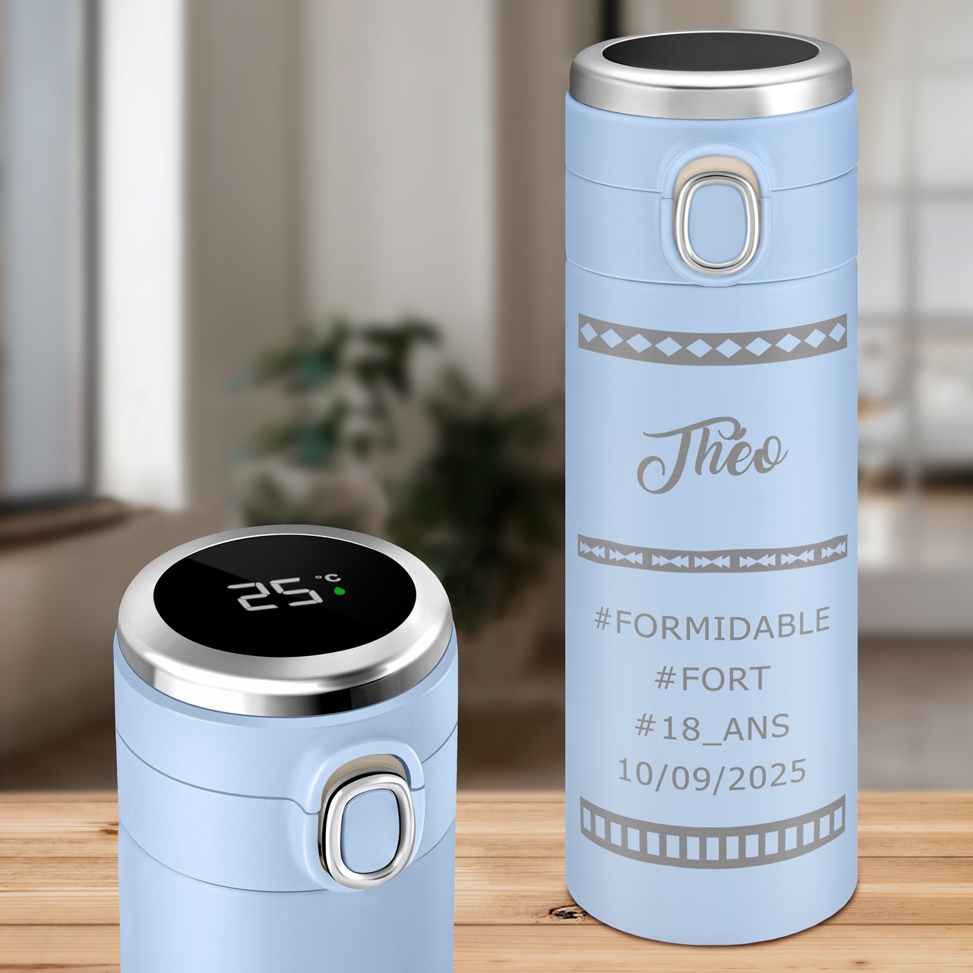 Taza de viaje Murrano - Pantalla LED azul personalizada para un hombre de 18 años