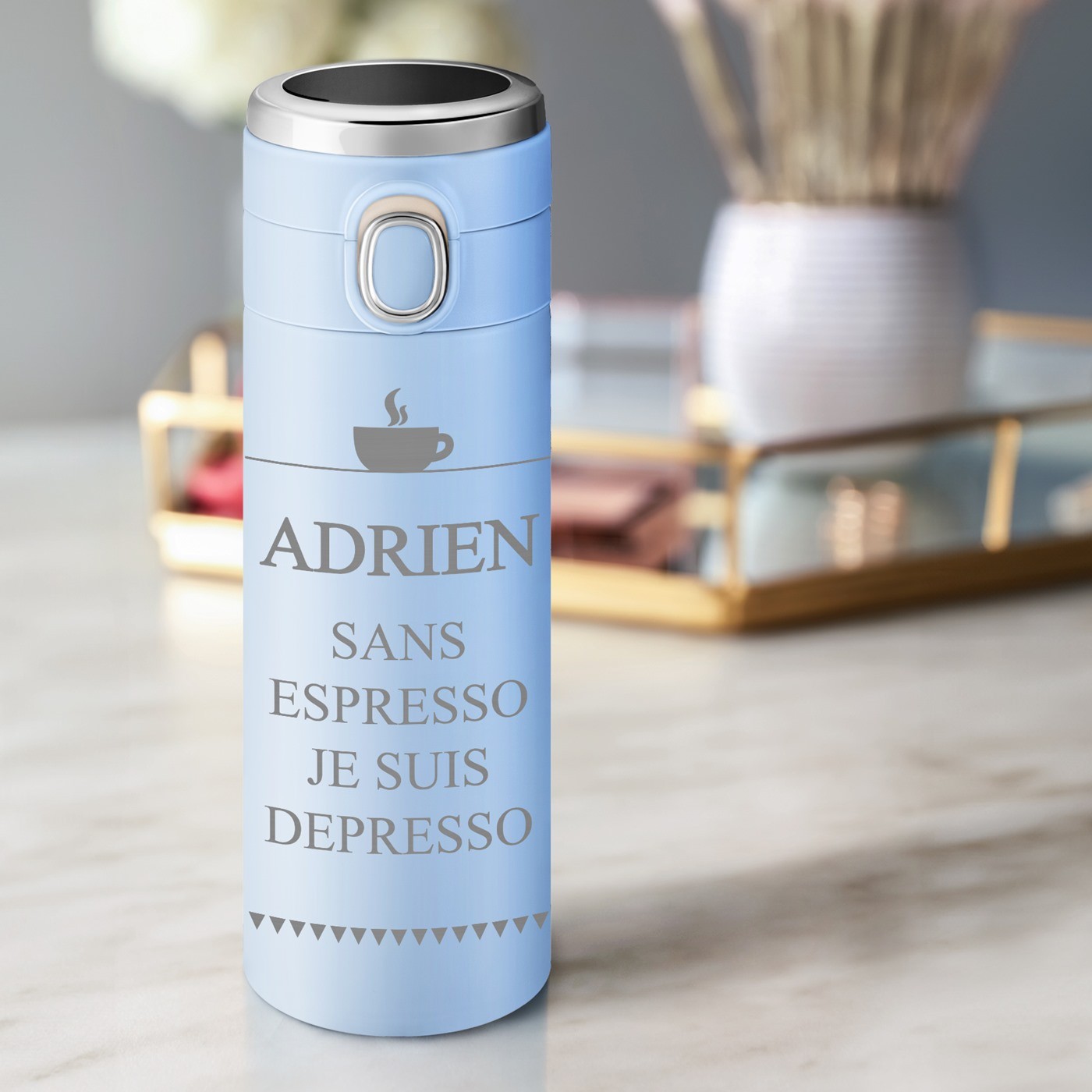 Taza térmica personalizada Murrano con pantalla LED azul