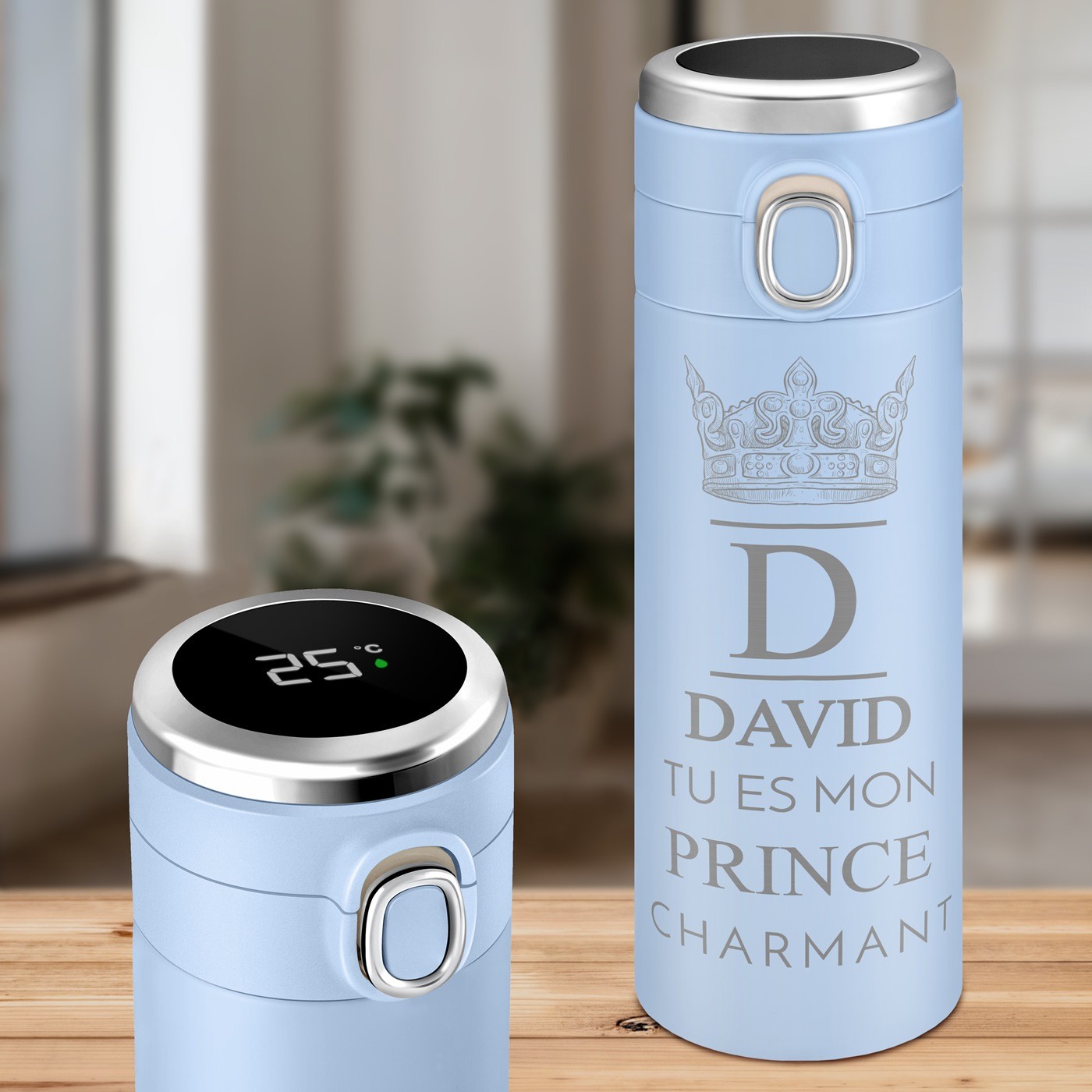 Taza térmica personalizada Murrano con exhibición LED azul