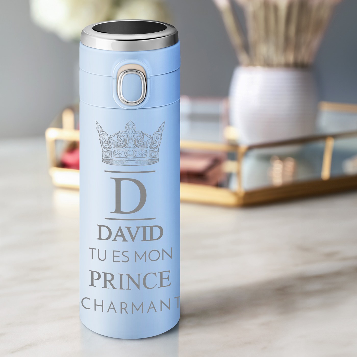 Taza térmica personalizada Murrano con exhibición LED azul