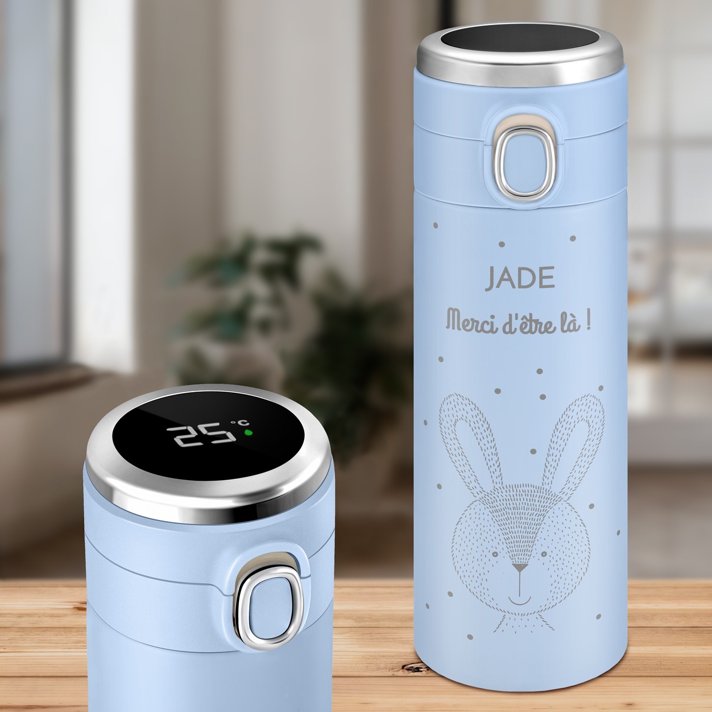 Mug térmico azul Murrano con pantalla LED para ella en San Valentín
