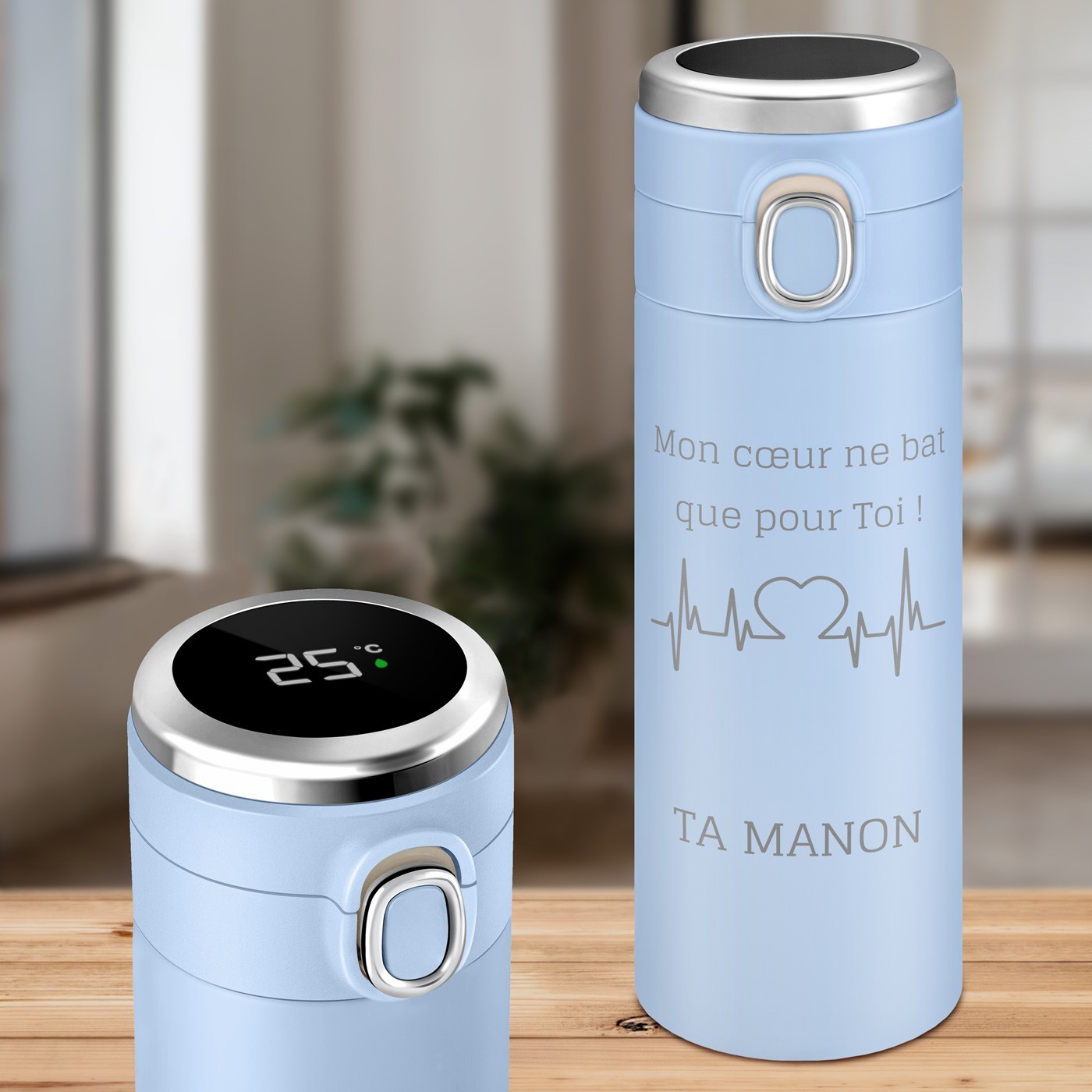 Taza de viaje Murrano con pantalla LED azul para él