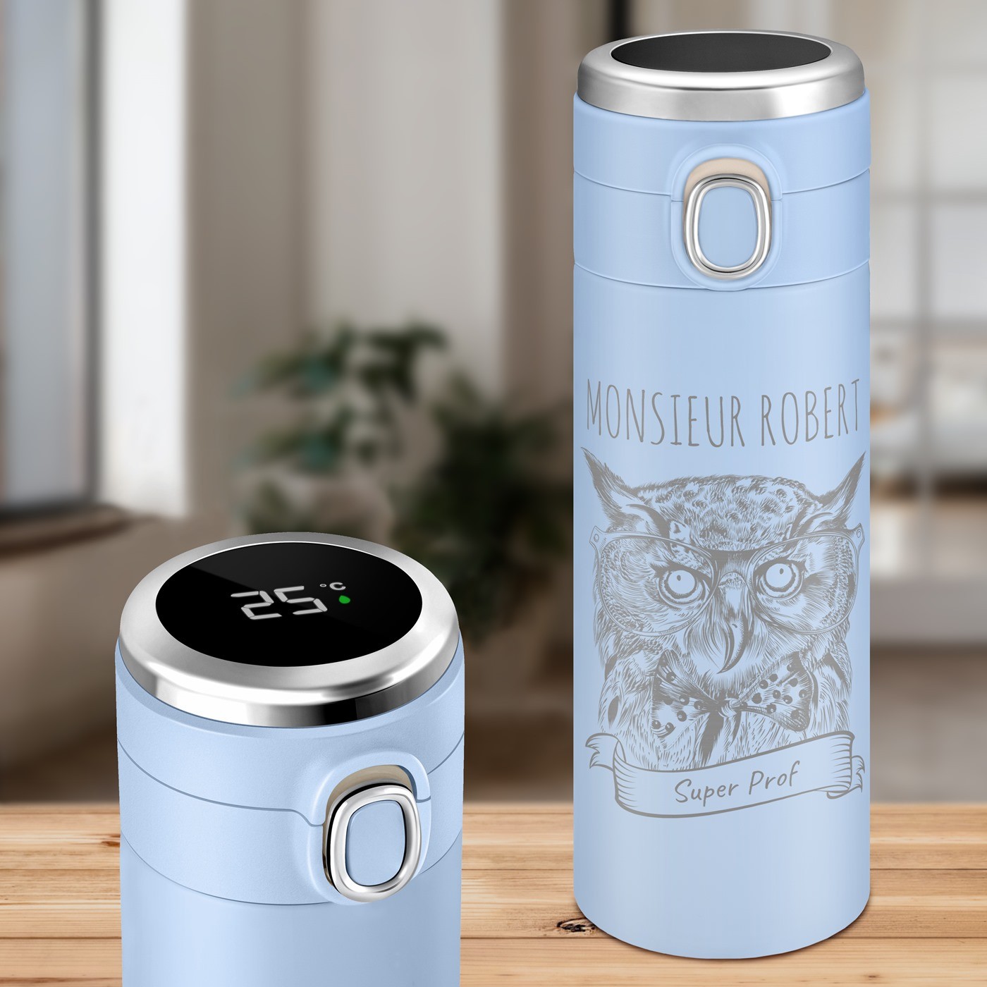 Taza Aislante Azul Personalizada con Pantalla LED para Profesor