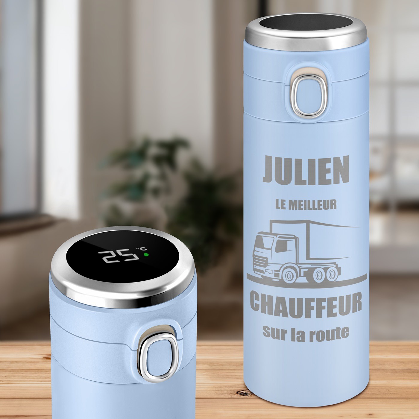 Taza de viaje Murrano con pantalla LED - Azul personalizado