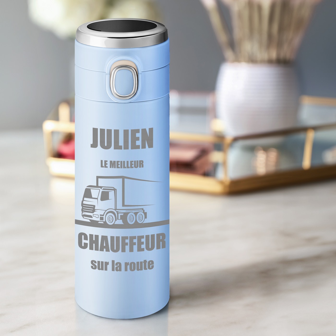Taza de viaje Murrano con pantalla LED - Azul personalizado