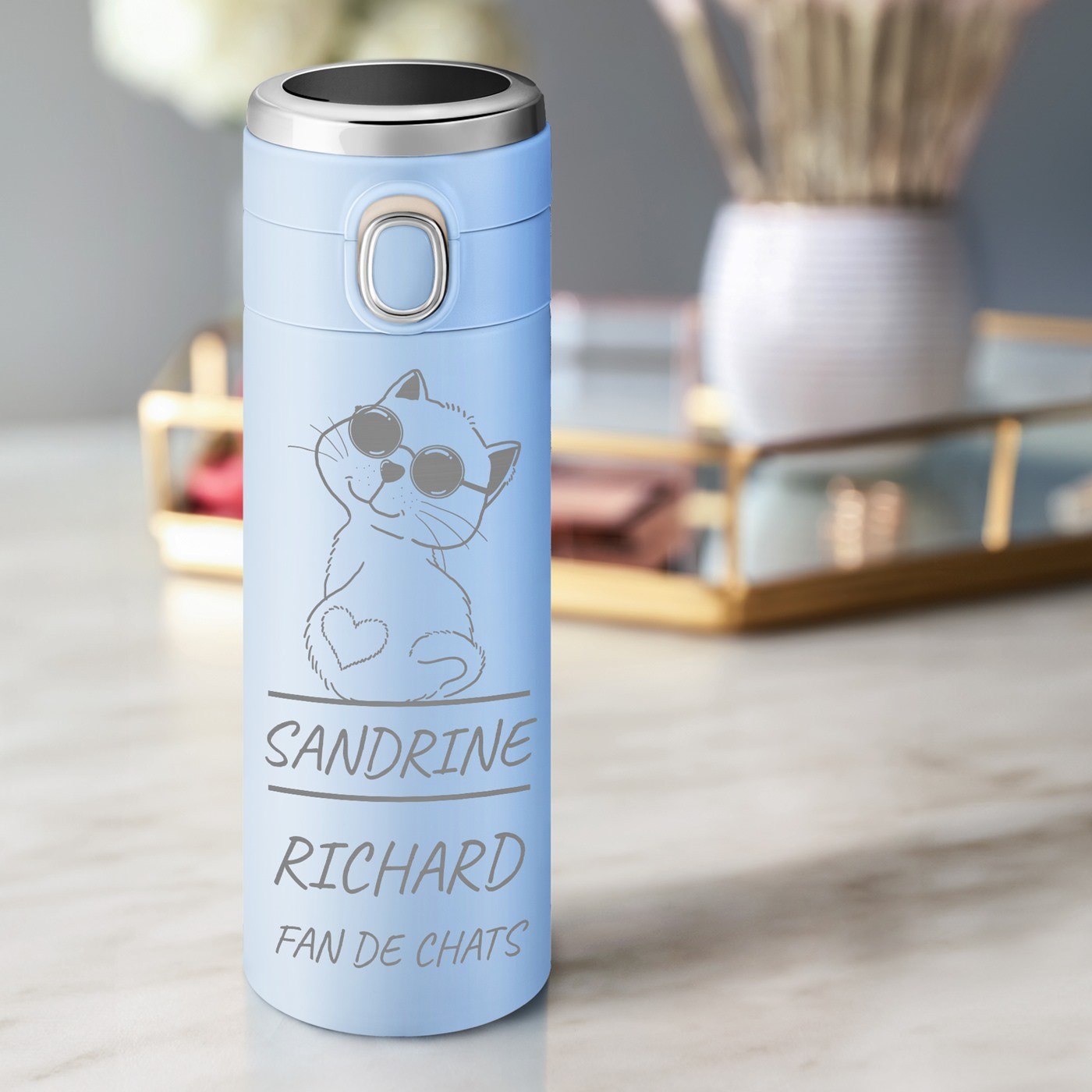 Taza térmica personalizada para fanáticos de gatos con pantalla LED