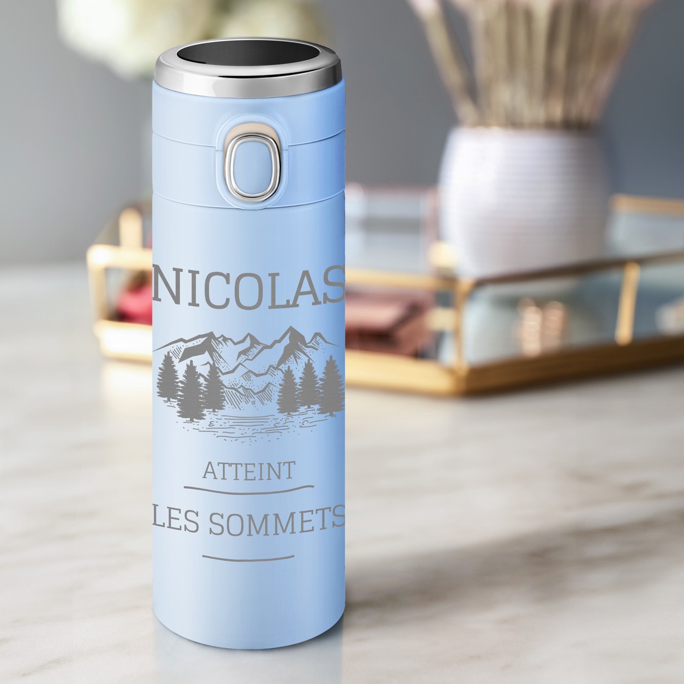 Murrano Personalized Travel Mug with LED Display for Mountain Enthusiasts