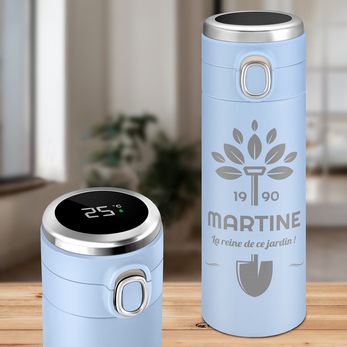 Taza termo azul Murrano con pantalla LED