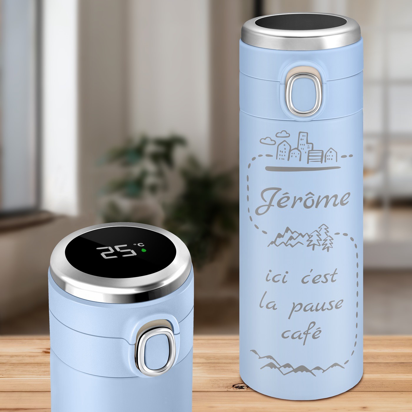 Taza Aislante Azul Personalizada Murrano con Pantalla LED